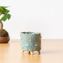 Load image into Gallery viewer, Handmade Footed Pot: Floral Blue