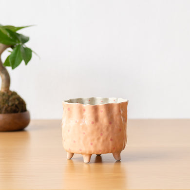 Handmade Footed Pot: Peachy Polka