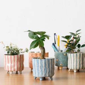 Handmade Footed Pot: Pink Stripes