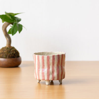 Handmade Footed Pot: Pink Stripes