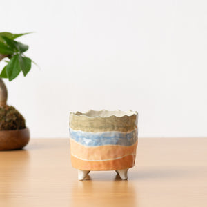 Handmade Footed Pot: Wavy Stripes